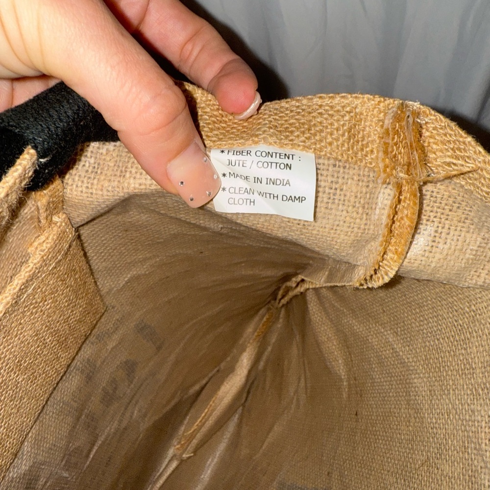 Tan Jute “You Are Loved” Tote Bag with Black Handles - Picture 9 of 9
